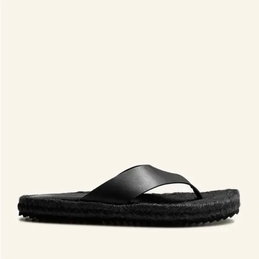 ME+EM Black Leather Espadrille Toe-Post Sandals